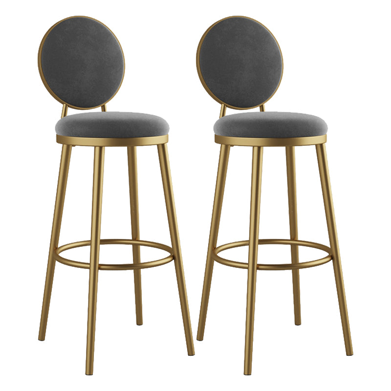 Glam Armless Backrest Counter Stool Iron Kitchenr Bar Stool with Velvet Cushion and Pedal