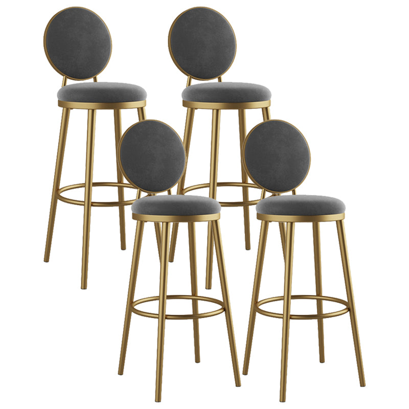 Glam Armless Backrest Counter Stool Iron Kitchenr Bar Stool with Velvet Cushion and Pedal