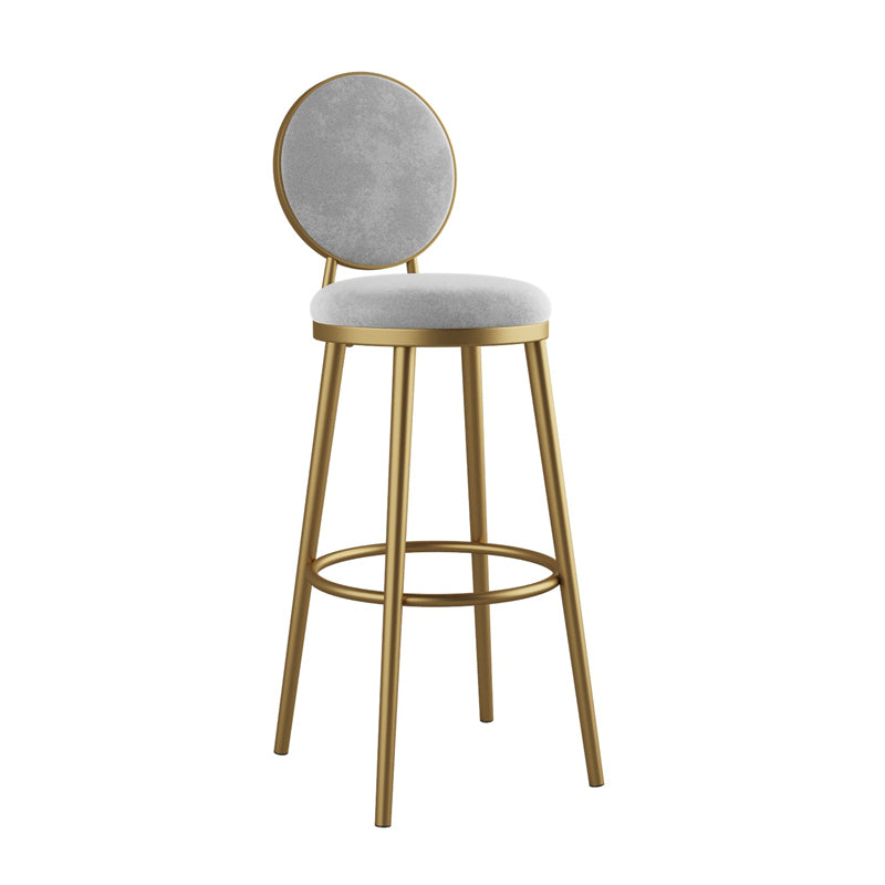Glam Armless Backrest Counter Stool Iron Kitchenr Bar Stool with Velvet Cushion and Pedal