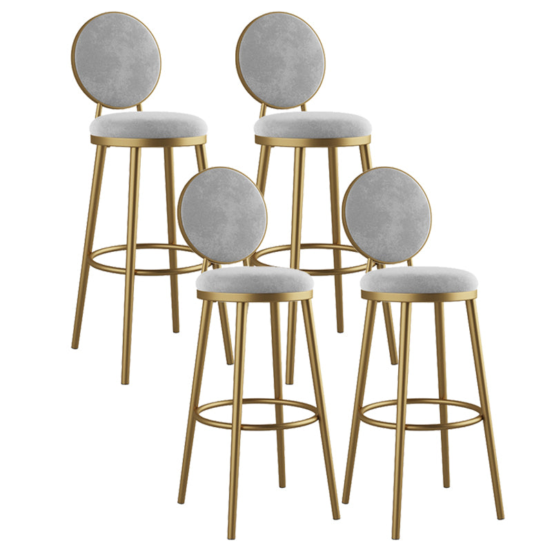 Glam Armless Backrest Counter Stool Iron Kitchenr Bar Stool with Velvet Cushion and Pedal