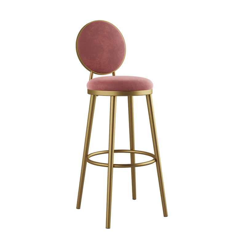 Glam Armless Backrest Counter Stool Iron Kitchenr Bar Stool with Velvet Cushion and Pedal