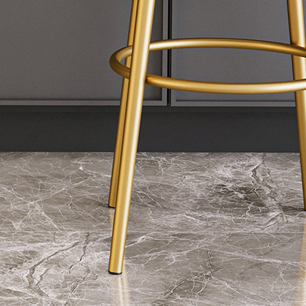 Glam Armless Backrest Counter Stool Iron Kitchenr Bar Stool with Velvet Cushion and Pedal