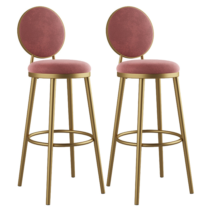 Glam Armless Backrest Counter Stool Iron Kitchenr Bar Stool with Velvet Cushion and Pedal