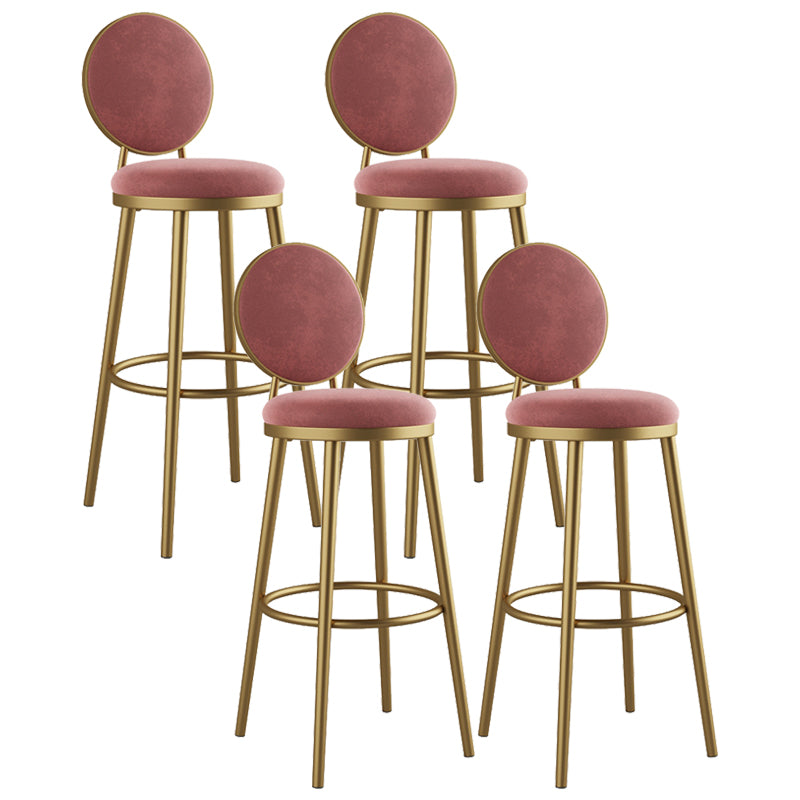 Glam Armless Backrest Counter Stool Iron Kitchenr Bar Stool with Velvet Cushion and Pedal