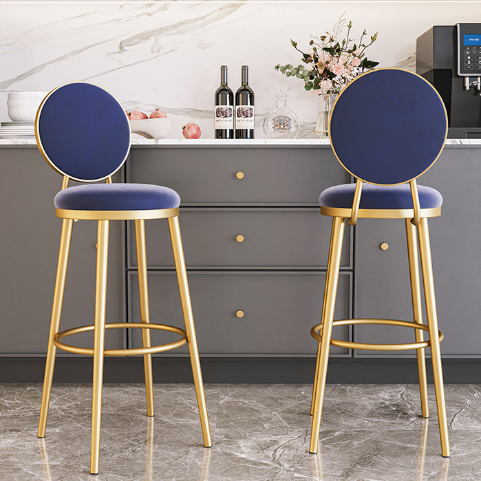 Glam Armless Backrest Counter Stool Iron Kitchenr Bar Stool with Velvet Cushion and Pedal