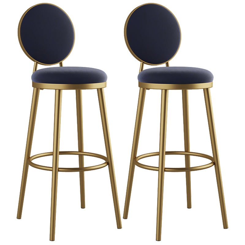 Glam Armless Backrest Counter Stool Iron Kitchenr Bar Stool with Velvet Cushion and Pedal
