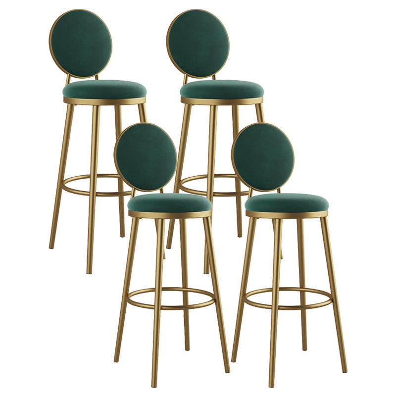 Glam Armless Backrest Counter Stool Iron Kitchenr Bar Stool with Velvet Cushion and Pedal