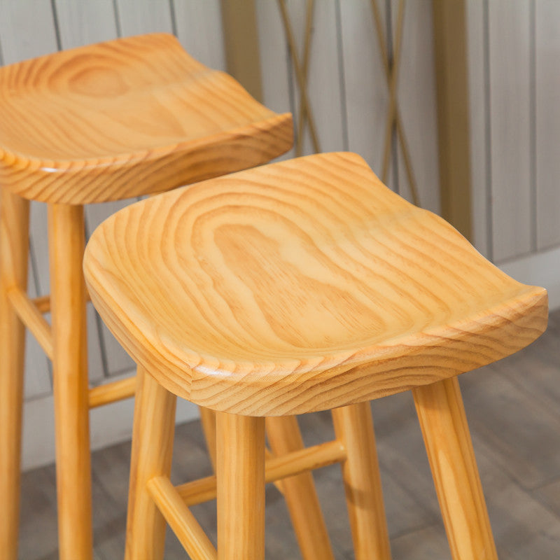 Modern Armless Backless Counter StoolWood Cafe Bar Stool with Wooden Seat and Pedal