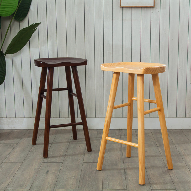 Modern Armless Backless Counter StoolWood Cafe Bar Stool with Wooden Seat and Pedal
