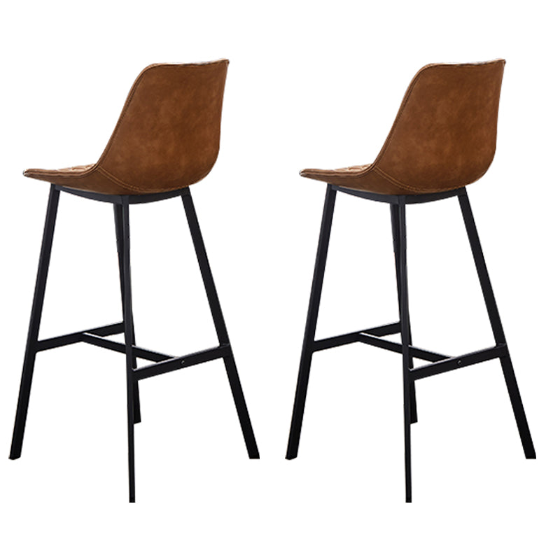 Scandinavian Restaurant Footrest Stool Matte Finish Leather Barstool