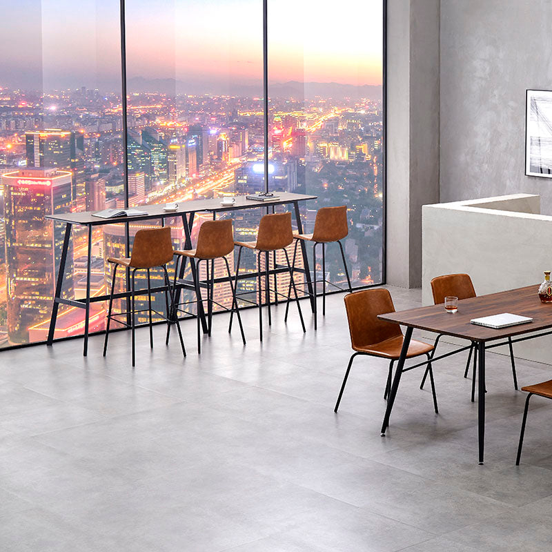 Scandinavian Restaurant Footrest Stool Matte Finish Leather Barstool