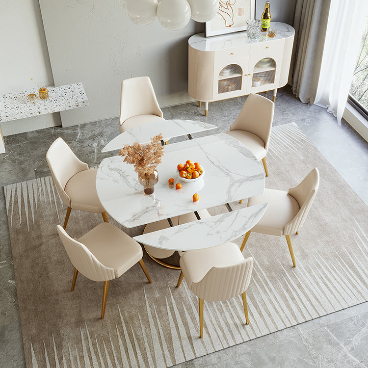 Glam 1/4/5/6/7 Pieces Dining Set Round Stone Dining Table for Dining Room