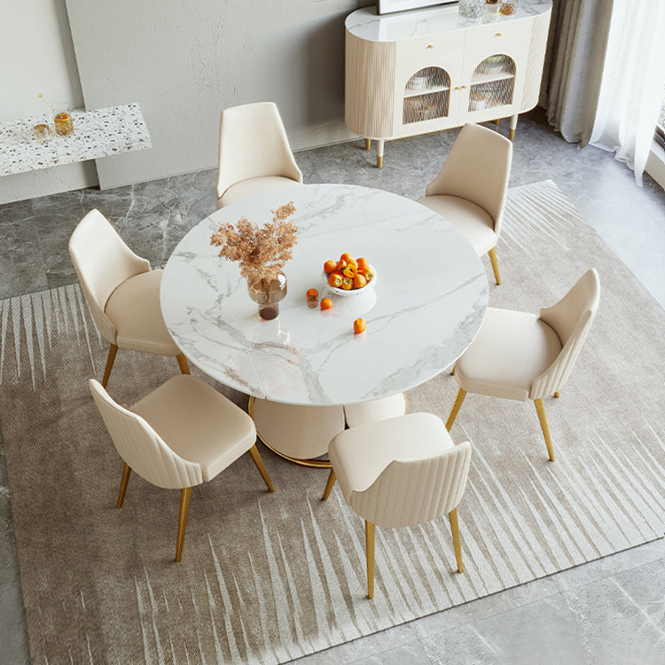 Glam 1/4/5/6/7 Pieces Dining Set Round Stone Dining Table for Dining Room