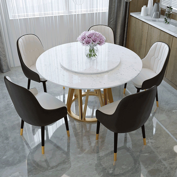 Glam 1/2/6/7 Pieces Dining Set Round Stone Dining Table for Dining Room