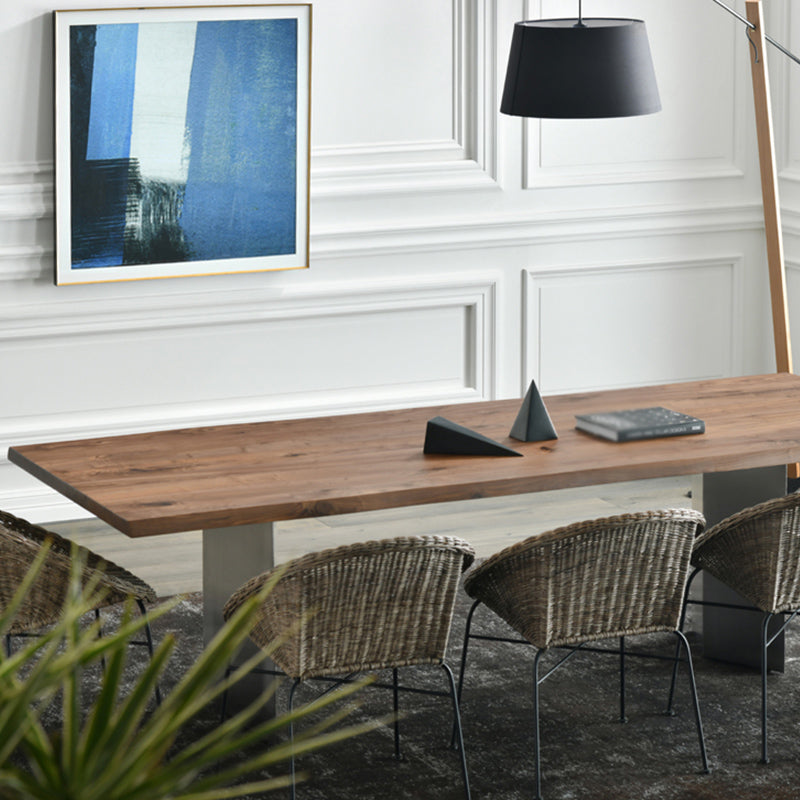 Rectangle Double Pedestal Luxury Dining Table Fixed Table with Solid Wood