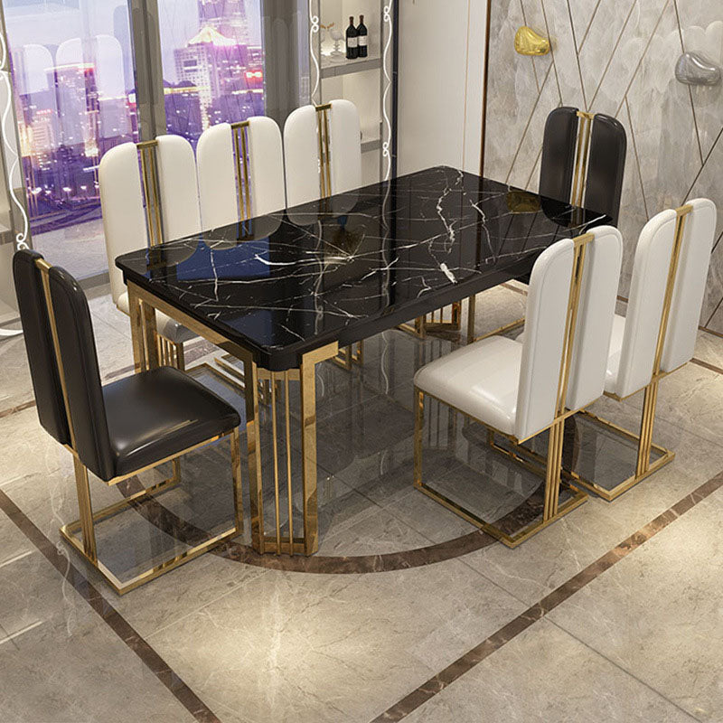 Rectangle Stone Top Dining Table Traditional Luxury Table with 4 Legs