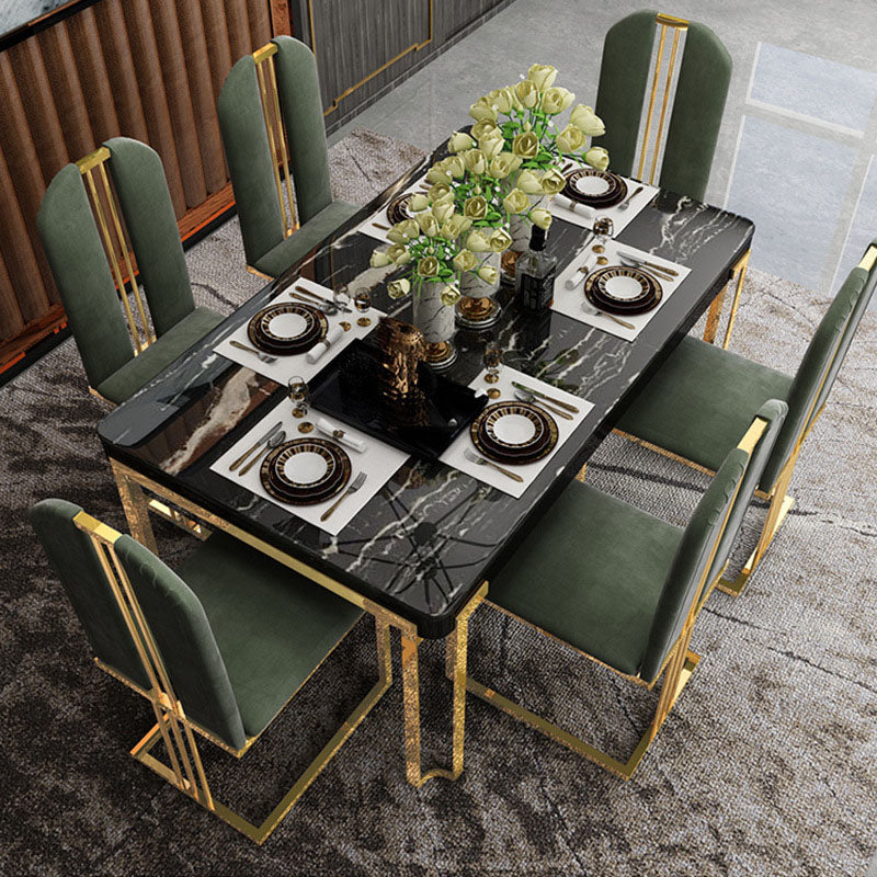 Rectangle Stone Top Dining Table Traditional Luxury Table with 4 Legs