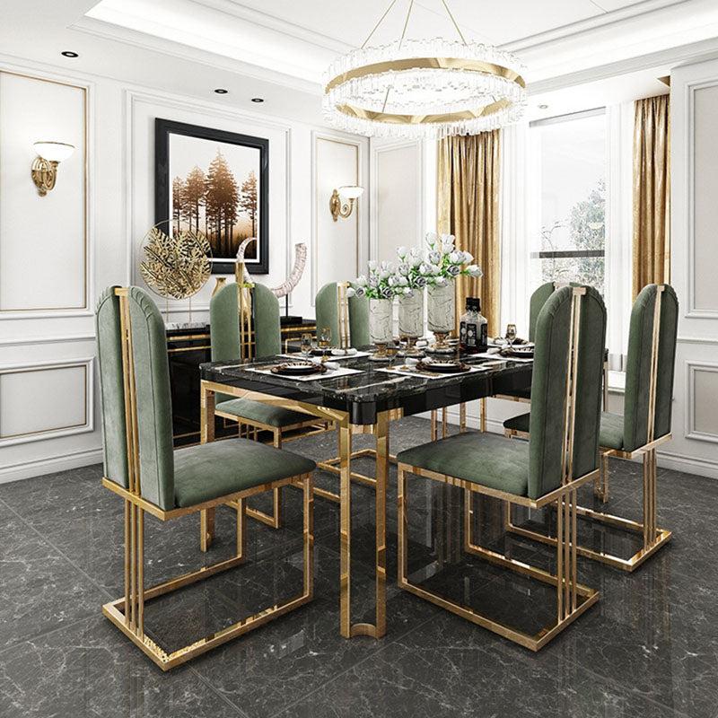 Rectangle Stone Top Dining Table Traditional Luxury Table with 4 Legs