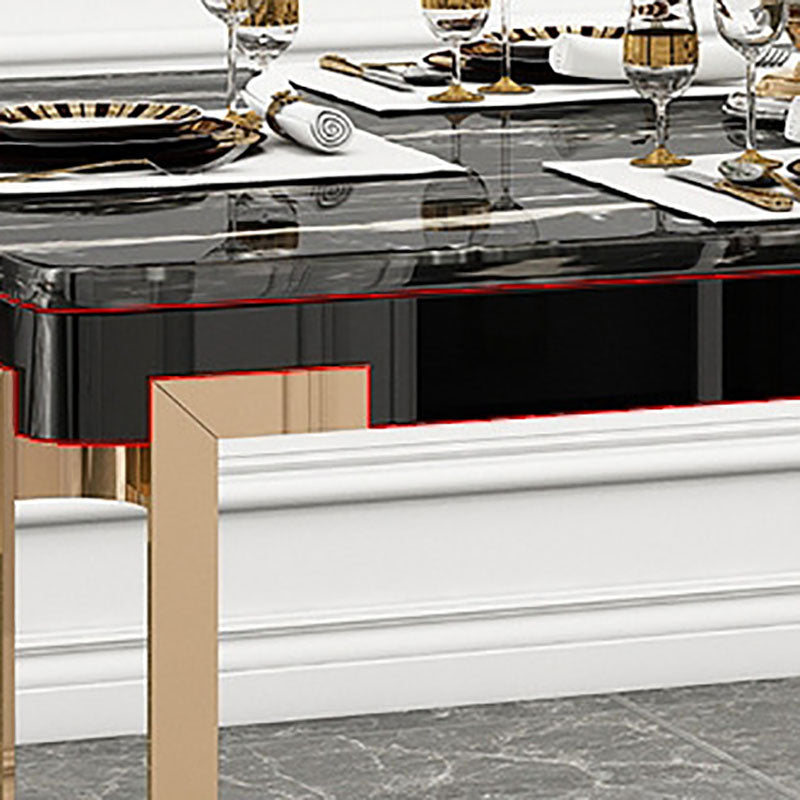 Rectangle Stone Top Dining Table Traditional Luxury Table with 4 Legs