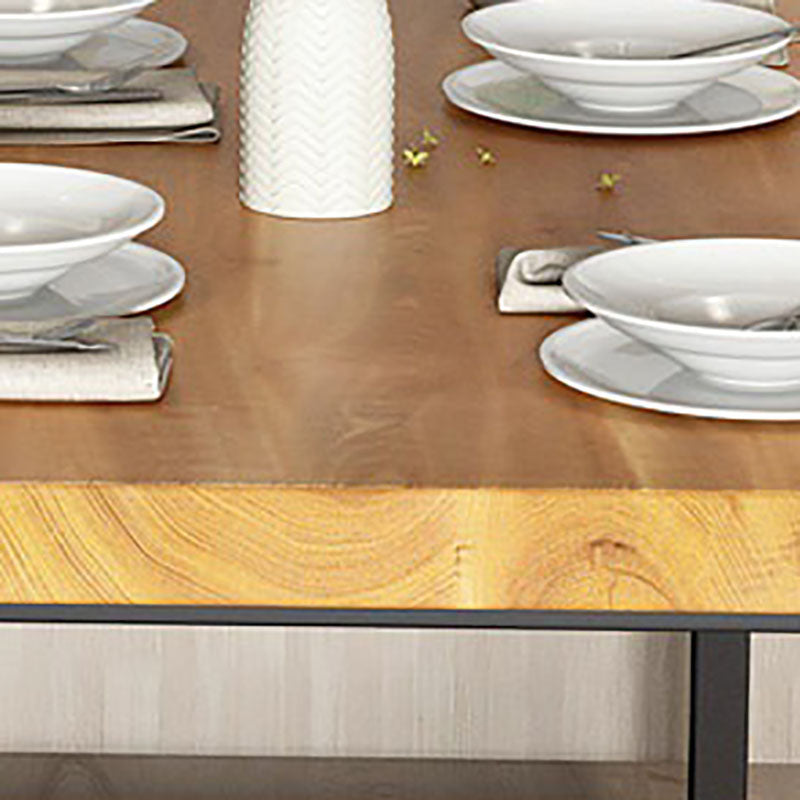 Pine Wood Top Dining Table Industrial Rectangle Table with Trestle Base in Black