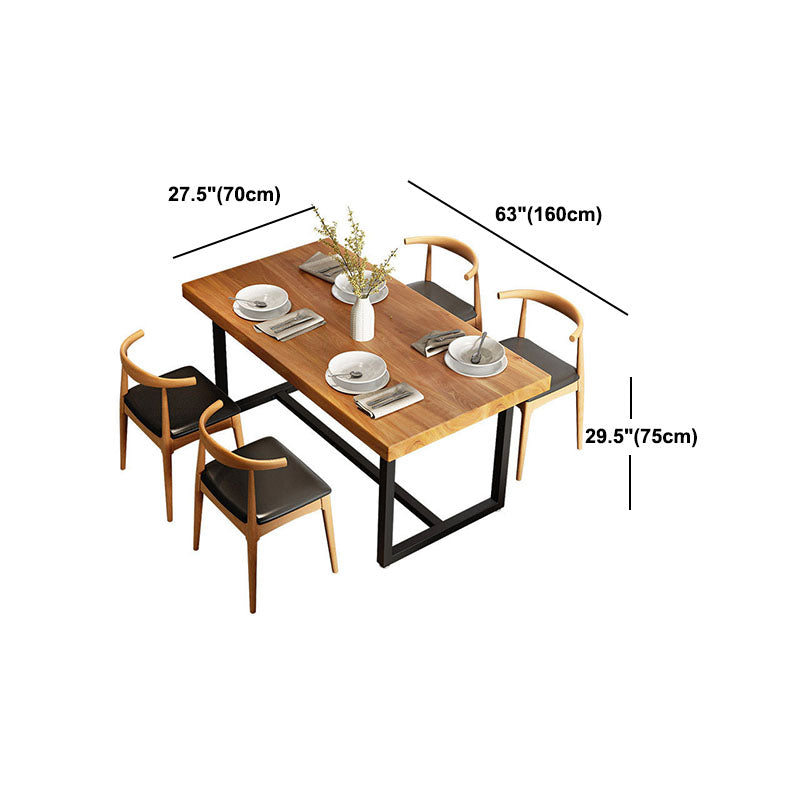 Pine Wood Top Dining Table Industrial Rectangle Table with Trestle Base in Black