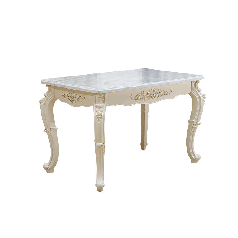 Stone Top Dining Table Rectangle Dining Table with 4 Legs in White