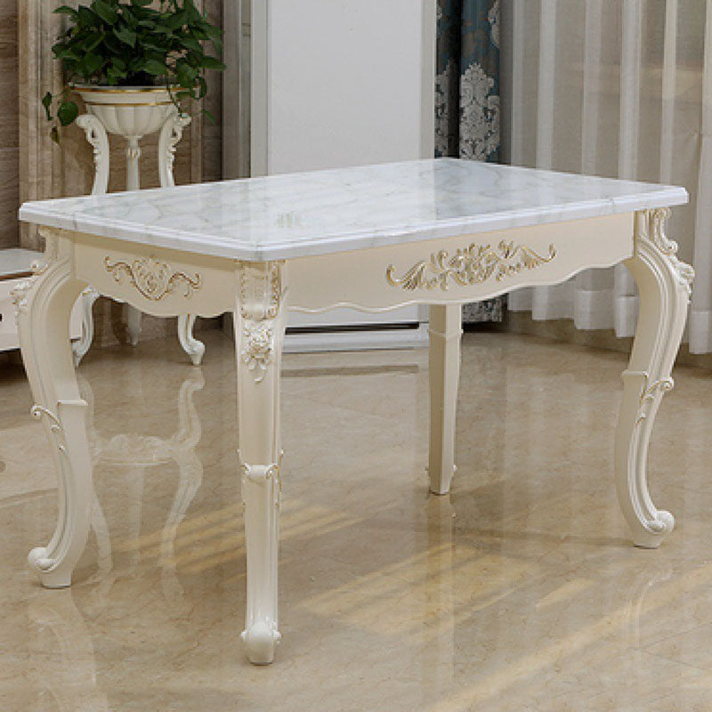 Stone Top Dining Table Rectangle Dining Table with 4 Legs in White