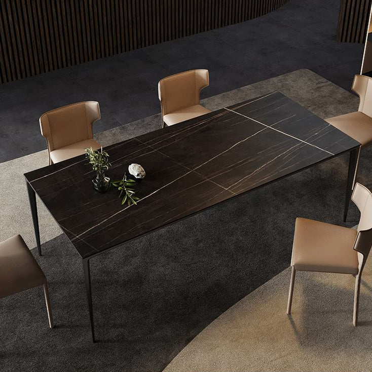 Stone Rectangular Dining Table 4 Legs Furniture with Steel Base for Home