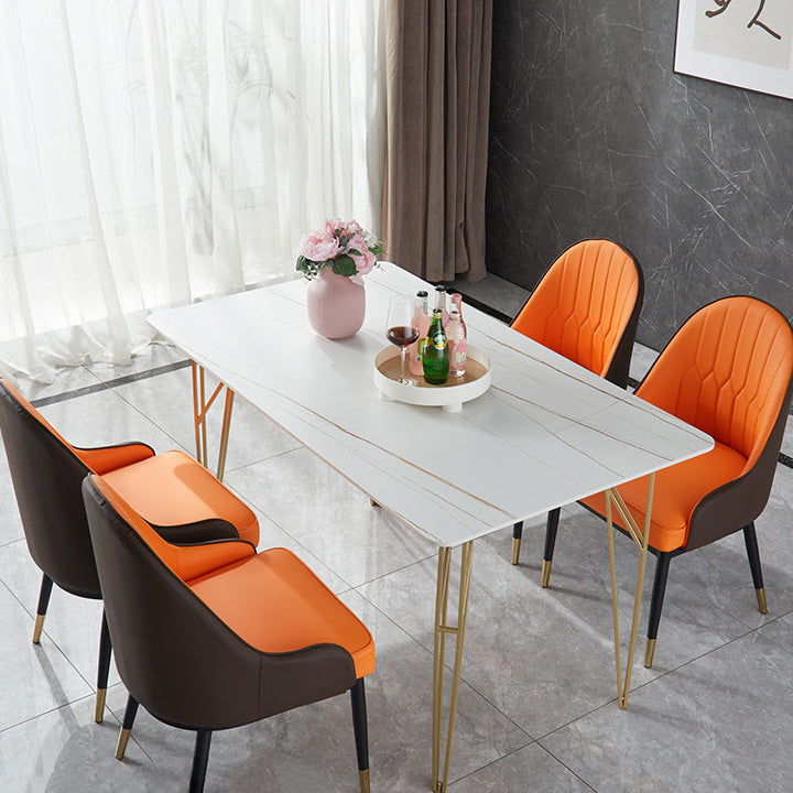 Gold Tripod Base Dining Table Stone and Metal Traditional Luxury Dining Table