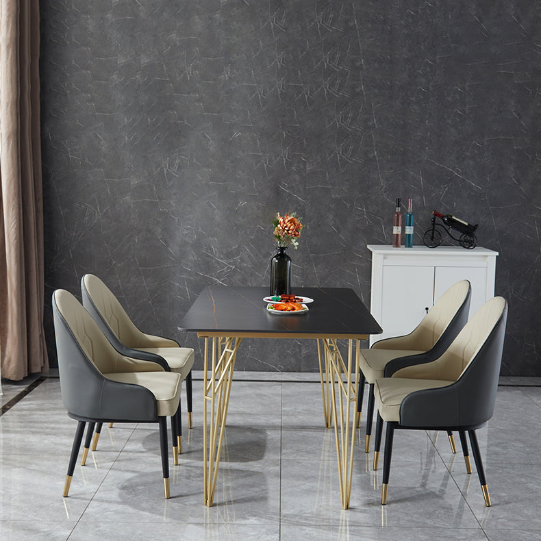 Gold Tripod Base Dining Table Stone and Metal Traditional Luxury Dining Table