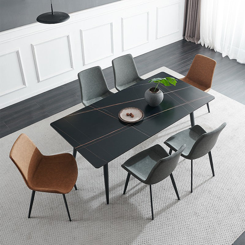 Rectangular Sintered Stone Dining Table Modern Furniture with 4 Legs in Matte Finish