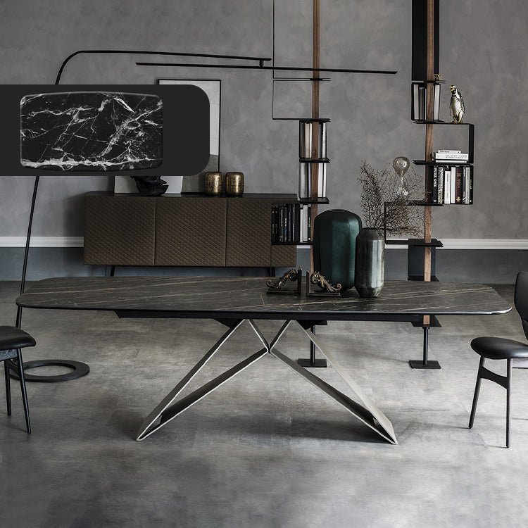 Rectangle Dining Table Industrial Stone Top Dining Table with Stainless Steel Base