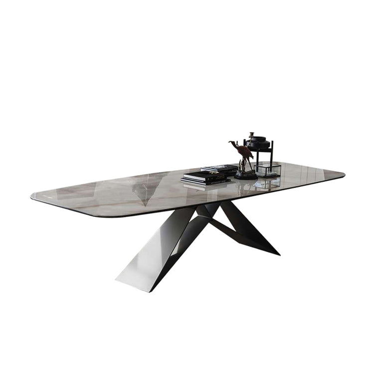Rectangle Dining Table Industrial Stone Top Dining Table with Stainless Steel Base