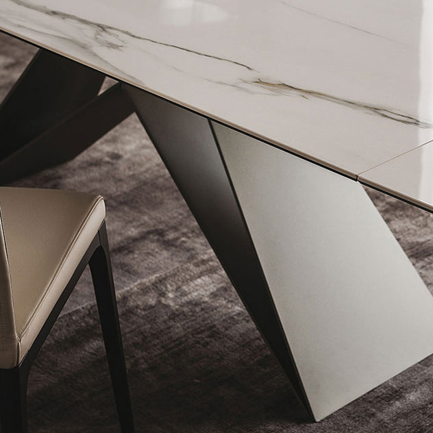 Rectangle Dining Table Industrial Stone Top Dining Table with Stainless Steel Base