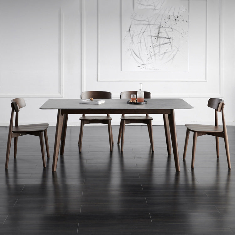 Brown Rectangular Sintered Stone Dining Table Modern Furniture with 4 Legs Wood Base