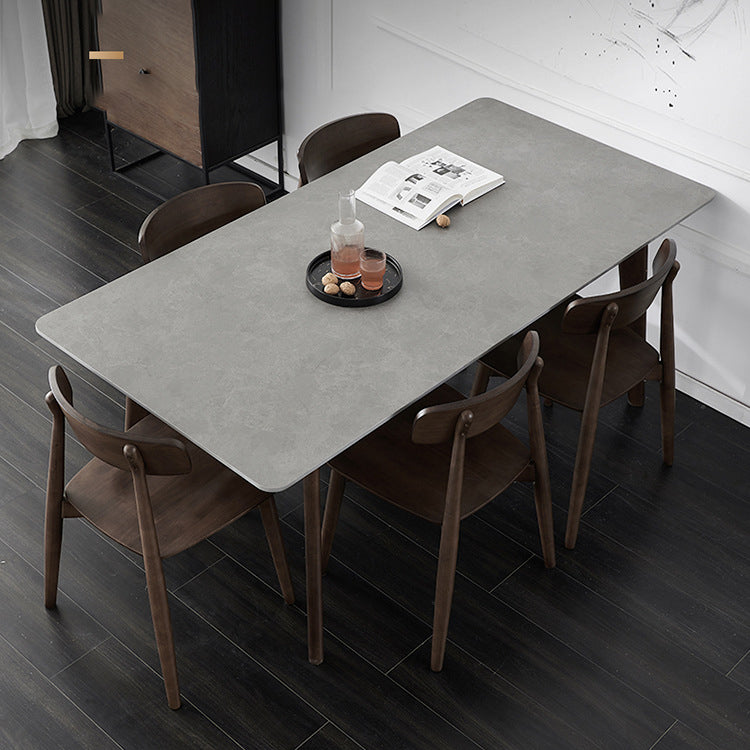 Brown Rectangular Sintered Stone Dining Table Modern Furniture with 4 Legs Wood Base