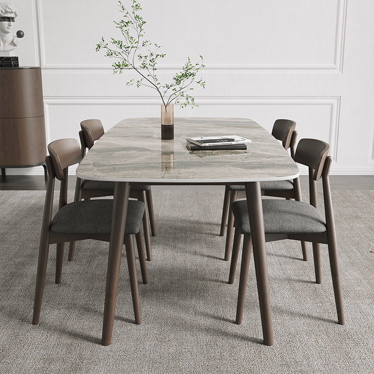 Moderne eettafel uit het midden van de eeuw, rechthoekig stenen blad, eettafel met 4 poten