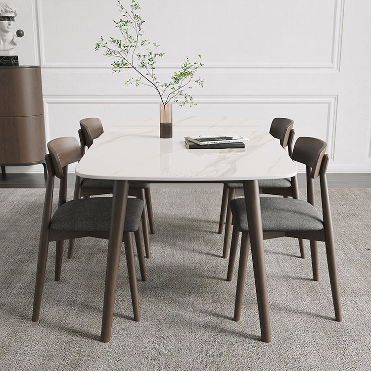 Moderne eettafel uit het midden van de eeuw, rechthoekig stenen blad, eettafel met 4 poten