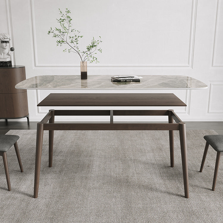 Moderne eettafel uit het midden van de eeuw, rechthoekig stenen blad, eettafel met 4 poten