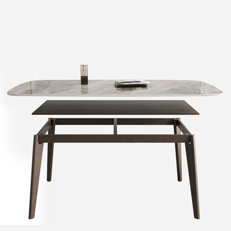 Retro Modern Rectangle Dining Site Table Stone Top 4-foot Oak Solid Wood Table