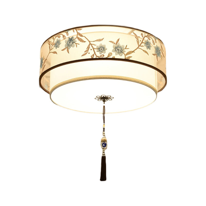 Geometry Shape Ceiling Lamp Tradition Iron Flush Mount with Fabric Lampshade for Hall