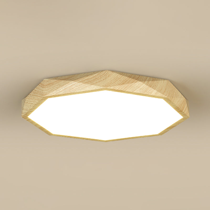 Octagonal Shape LED Ceiling Lamp Modern Wood 1 Light Flush Mount for Living Room