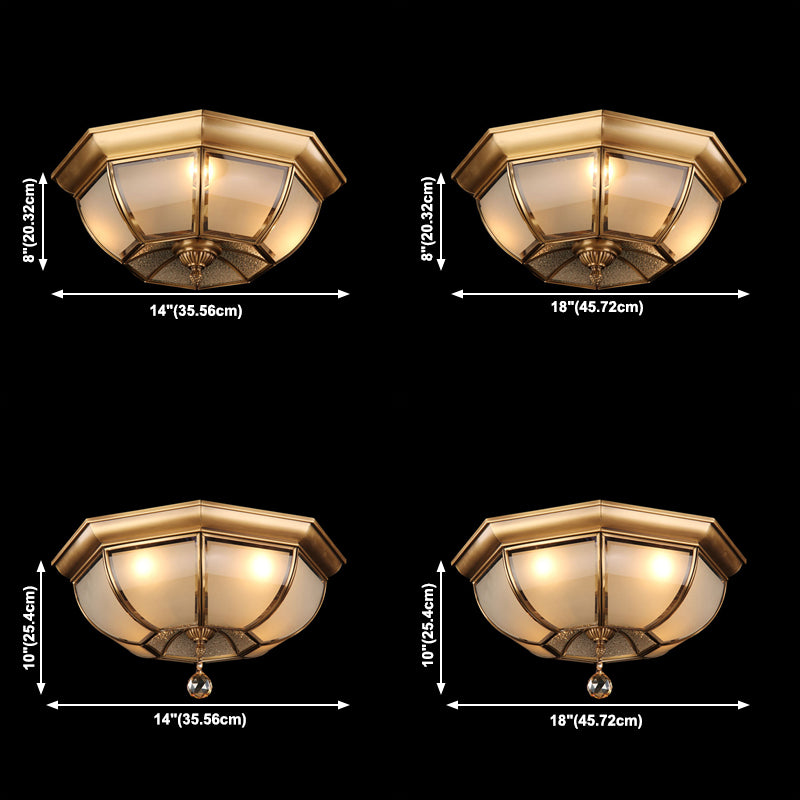 Flush Mount Ceiling Light Vintage Style Shaded Glass Flush Ceiling Light in Brass