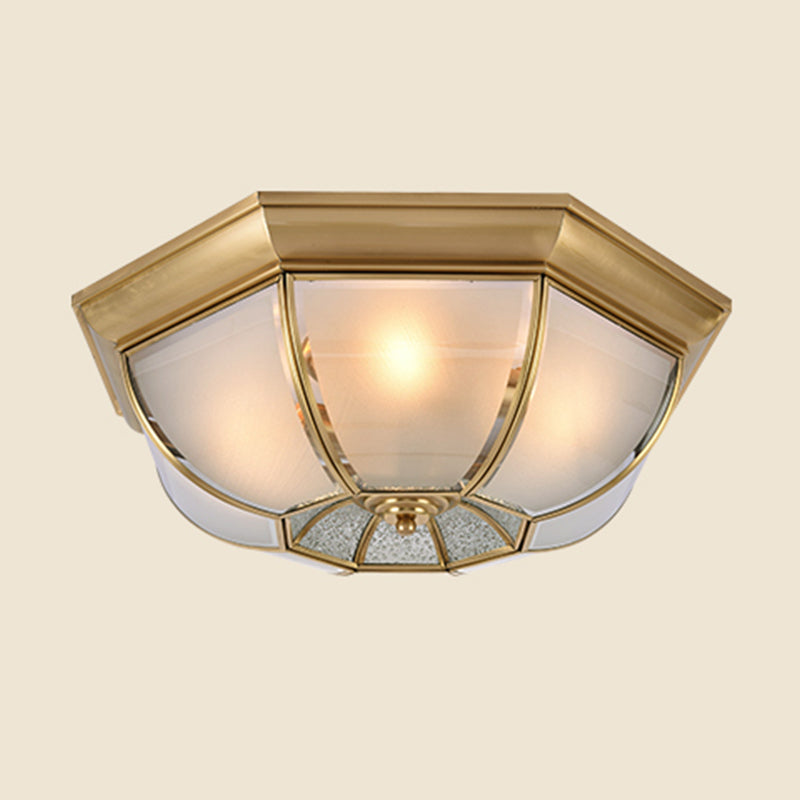 Vintage Shaded Ceiling Light Fixture Glass Ceiling Mount Chandelier in Brass