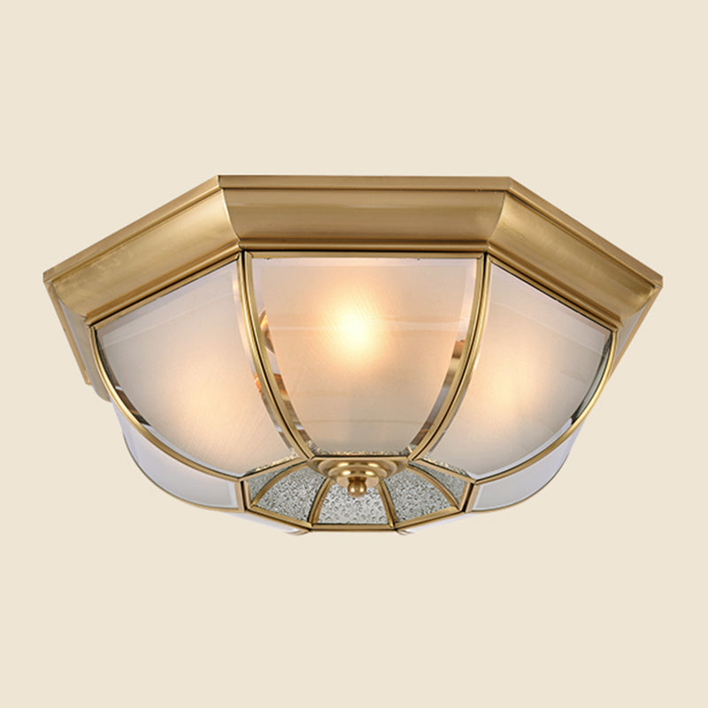 Vintage Shaded Ceiling Light Fixture Glass Ceiling Mount Chandelier in Brass