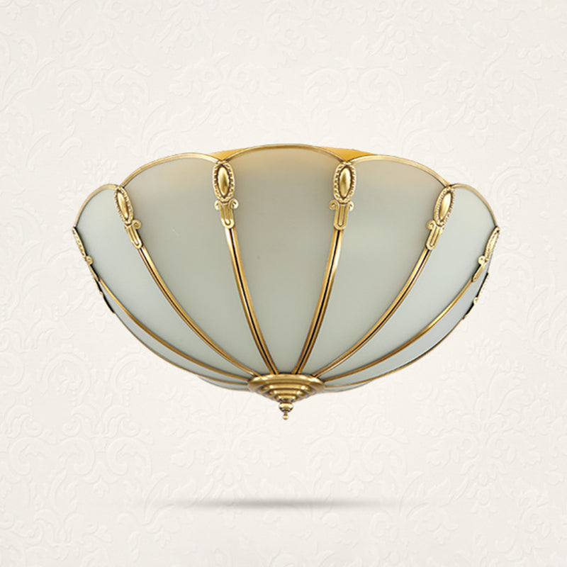 Vintage Shaded Ceiling Light Fixture Glass Ceiling Mount Chandelier in Brass