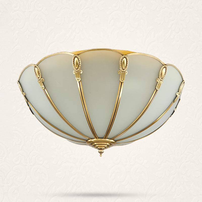 Vintage Shaded Ceiling Light Fixture Glass Ceiling Mount Chandelier in Brass