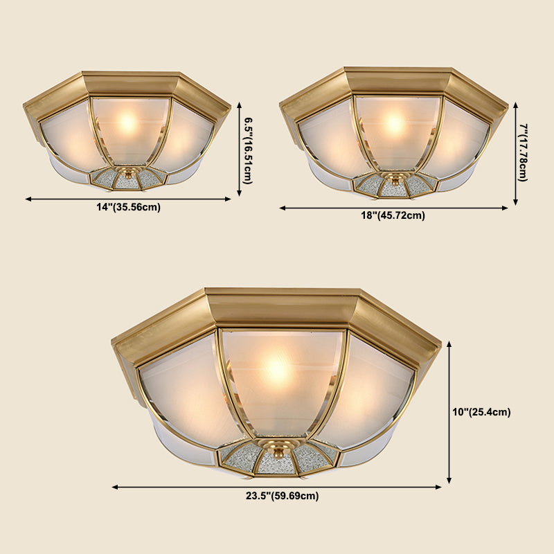 Vintage Shaded Ceiling Light Fixture Glass Ceiling Mount Chandelier in Brass