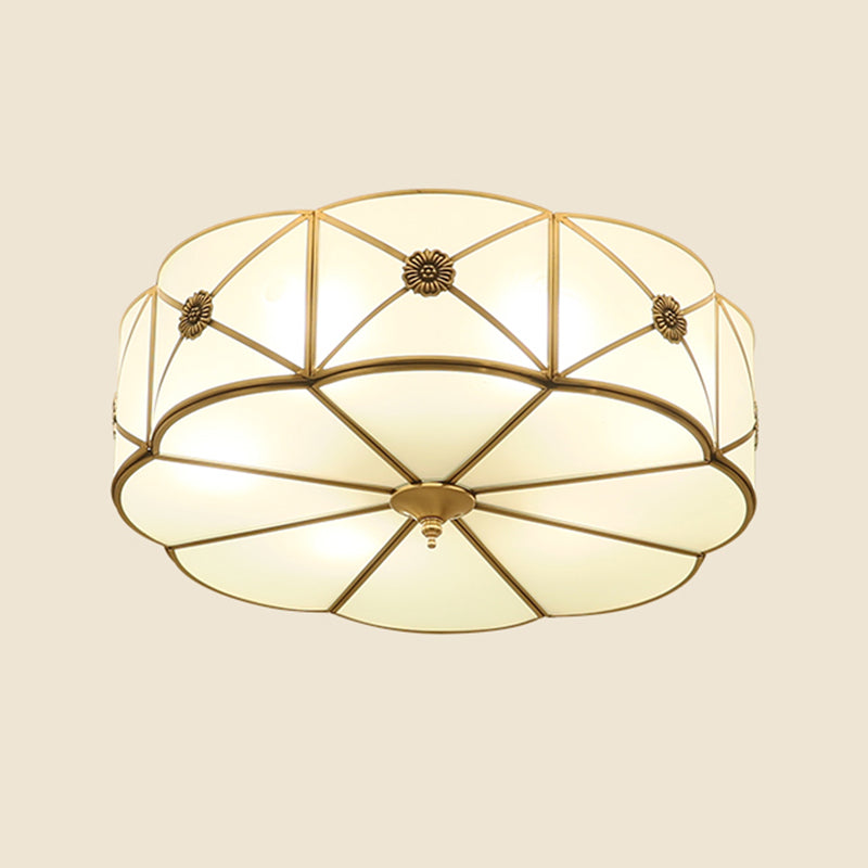 Vintage Shaded Ceiling Light Fixture Glass Ceiling Mount Chandelier in Brass