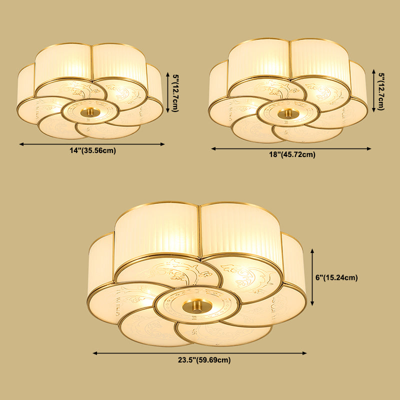 Vintage Shaded Ceiling Light Fixture Glass Ceiling Mount Chandelier in Brass